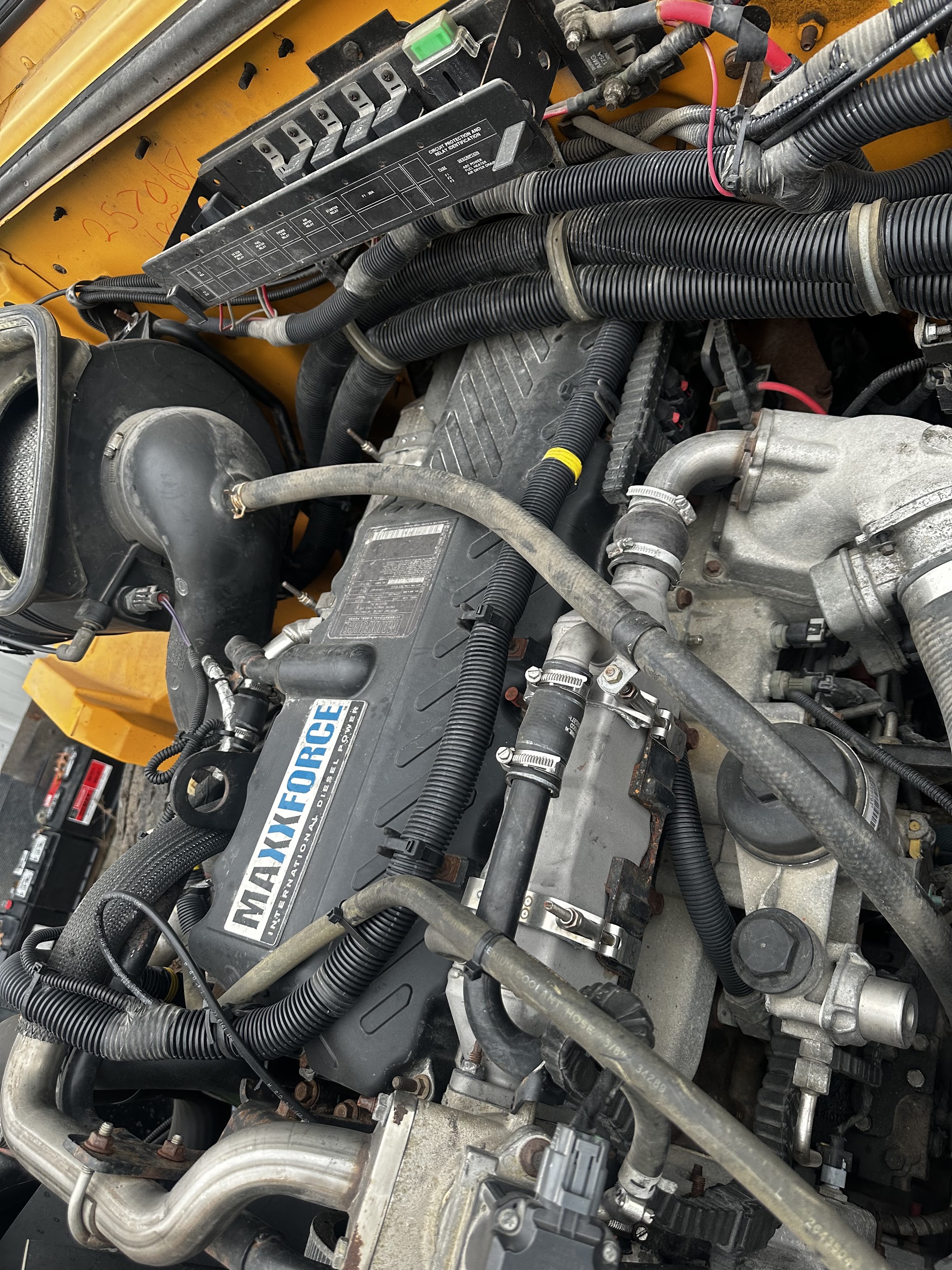 Close-up of a diesel engine bay